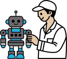 A man is holding a robot vector