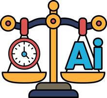 A scale with a clock on one side and the word AI on the other vector