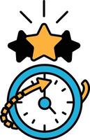 A clock with three stars on it and an arrow pointing to the right vector