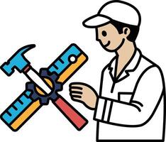 A man is holding a hammer and a ruler vector