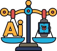 A scale with the letters AI on one side and a watch on the other vector