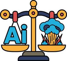 A scale with the letters AI on one side and a cloud of smoke on the other vector
