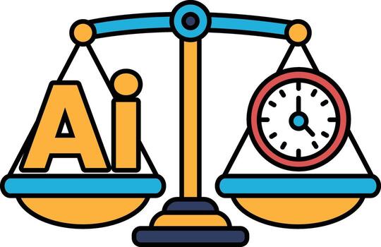 A scale with the letters AI on one side and a clock on the other vector