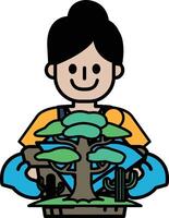 A woman is sitting on the ground with a tree in her lap vector