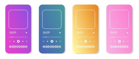 Set of audio player interface templates with album cover frame, slider progress bar and different buttons isolated on white background. Audioplayer app widgets. illustration vector