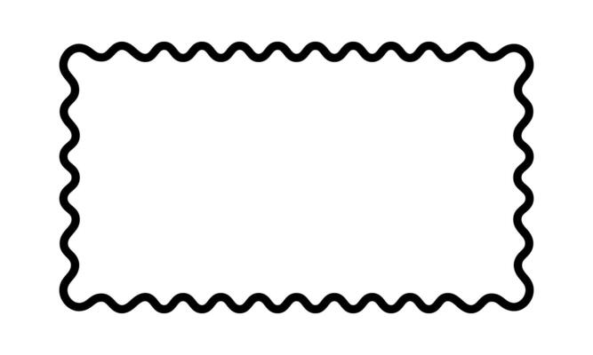 Blank rectangular frame with scalloped edges. Rectangle shape with frilly borders. Mirror, picture or photo vignette, empty text box or label isolated on white background. graphic illustration