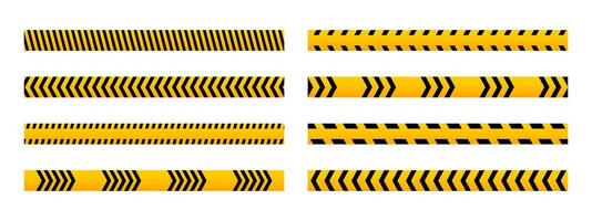 Set of horizontal caution tapes with black and orange diagonal slashes or chevron print. Forbidden borders in construction area or road work zone. Restricted or stop signs. flat illustration vector