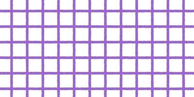 Checkered gingham pattern painting by brush or crayon. Plaid, tablecloth or napkin texture in hand drawn technique. Purple crossed uneven lines. Minimalist aesthetic print. flat illustration vector