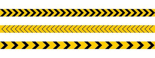 Set of horizontal caution tapes with black and yellow chevron print. Forbidden borders in quarantine zone, construction work or police investigation area. Hazard symbols. flat illustration vector