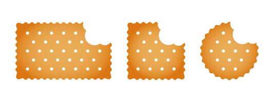 Set of bitten crackers. Sweet or salty biscuit cookies in round, square and rectangle shapes. Popular children crunchy snacks isolated on white background. cartoon illustration vector