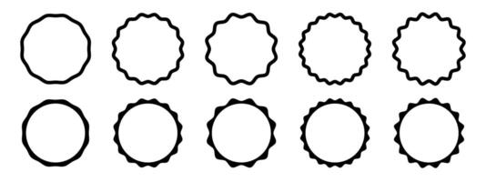 Sunburst, sunlight or sunshine icons. Round badges, stamps, labels or price tags with wavy edges. Collection of blank sale, veryfication, promotion or quality stickers isolated on white background vector