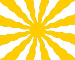 Sun with undulated yellow rays. Sunburst, sunrise or sunset background in trendy groovy style. Preppy spring or summer theme wallpaper. Modern psychedelic y2k print. flat illustration vector