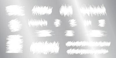 Scraped textures on metallic scratch card surface. Collection of scraping effects on scratchcard, game ticket, lottery or sale coupon isolated on silver background. realistic illustration vector