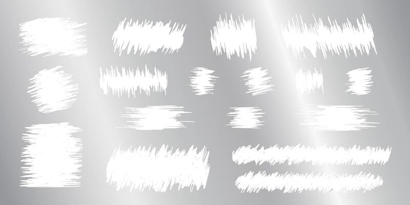 Scraped textures on metallic scratch card surface. Collection of scraping effects on scratchcard, game ticket, lottery or sale coupon isolated on silver background. realistic illustration