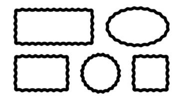 Set of rectangle, oval, round and square frames with wavy borders. Picture or mirror borders with wiggly edges isolated on white background. Empty boxes, tags or labels. graphic illustration vector