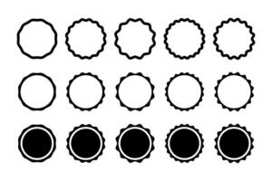 Set of sunburst, sunlight or sunshine icons. Round badges, stamps, labels and price tags with scalloped edges. Collection of discount, sale, promotion or quality stickers isolated on white background vector