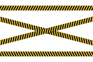 Set of horizontal and crossed caution tapes with black and yellow diagonal slashes print. Warning borders in construction work zone. Restricted, closed or emergency signs. flat illustration vector