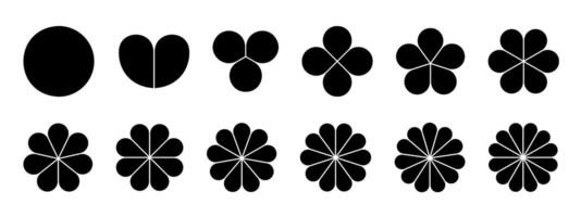 Flower diagrams with petals. Floral chart divided on equal parts from 1 to 12 in leaf shapes isolated on white background. Layouts for business data presentation. graphic illustration vector