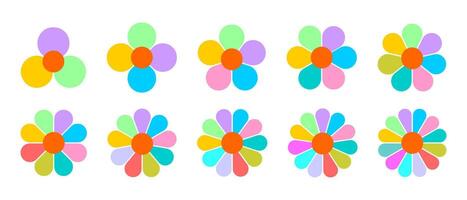 Set of flower shapes. Floral diagrams with petals from 3 to 12 for data presentation isolated on white background. Infographic templates. flat illustration vector