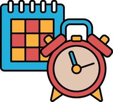 A red alarm clock sits next to a calendar vector
