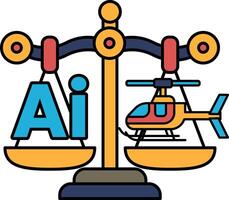 A scale with a helicopter and the letters AI on it vector