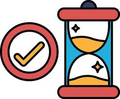 A red circle with a check mark and a blue hourglass vector