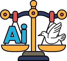 A balance scale with a dove on one side and the letters AI on the other vector