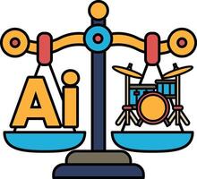 A scale with the letters AI on one side and a drum set on the other vector