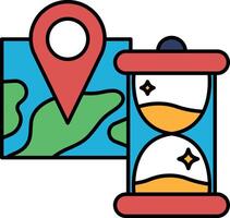 A map and a clock are drawn together vector