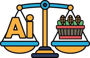 A scale with the letters AI on one side and a basket of corn on the other vector