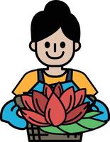 A woman is holding a red flower in a basket vector