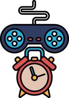 A red alarm clock with a controller on top of it vector