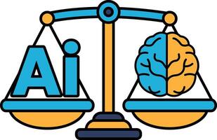A scale with a brain on one side and the letters AI on the other vector