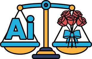 A scale with a rose bouquet on one side and the letters AI on the other vector