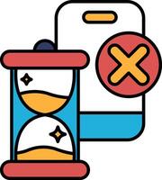 A clock with a red and yellow face and a blue background vector