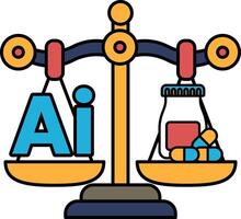 A scale with the letters AI on one side and a jar of pills on the other vector