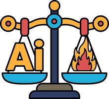 A scale with the letters AI on one side and fire on the other vector