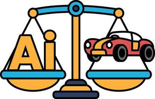 A scale with a car on one side and the letters AI on the other vector