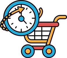 A shopping cart with a clock on it vector