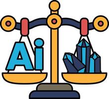 A scale with the letters AI on one side and crystals on the other vector