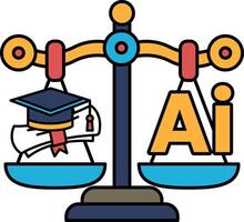 A scale with a graduation cap on one side and the letters AI on the other vector