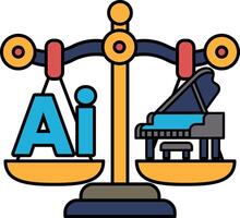A scale with the letters AI on one side and a piano on the other vector