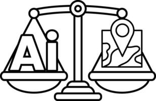 A scale with the letters AI on one side and a map on the other vector