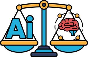 A scale with a brain on one side and the word AI on the other vector