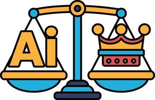A scale with the word AI on one side and a crown on the other vector