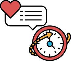 A red heart is drawn above a clock with a blue arrow pointing to the right vector