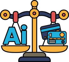 A scale with the letters AI on one side and a credit card on the other vector