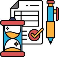 A clock, a pen and a piece of paper with a check mark on it vector
