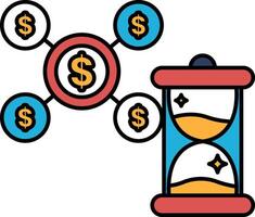A graphic of a clock with a dollar sign on the left side vector