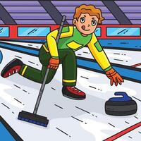 Boy playing curling on ice vector